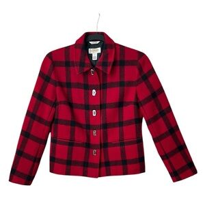 Vintage Talbots Petites Buffalo Plaid Wool Blend‎ Blazer Jacket Red/Black 2